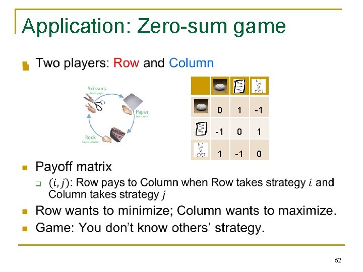Application: Zero-sum game n 0 1 -1 -1 0 1 1 -1 0 52 Application: Zero-sum game n 0 1 -1 -1 0 1 1 -1 0 52