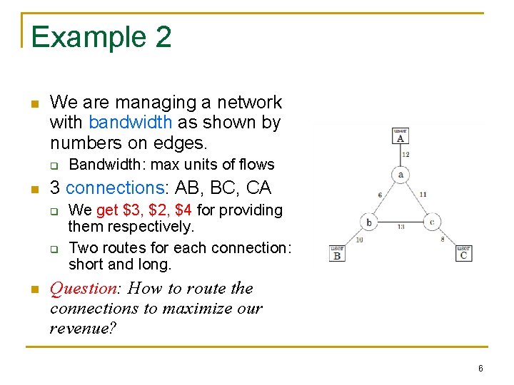 Example 2 n We are managing a network with bandwidth as shown by numbers Example 2 n We are managing a network with bandwidth as shown by numbers