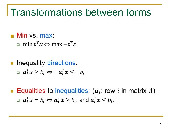 Transformations between forms n 9 Transformations between forms n 9