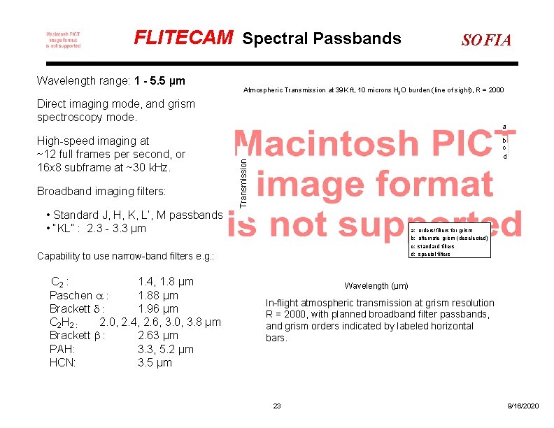 FLITECAM Spectral Passbands Wavelength range: 1 - 5. 5 µm SOFIA Atmospheric Transmission at