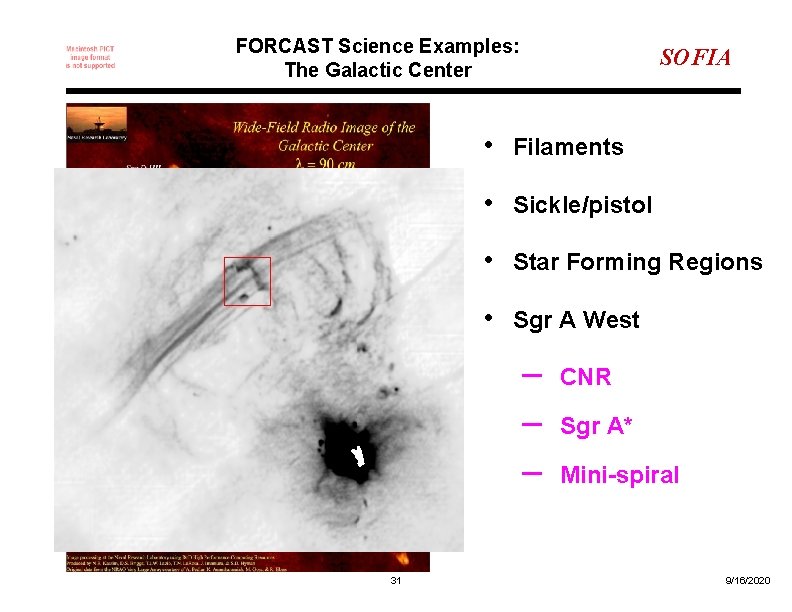 FORCAST Science Examples: The Galactic Center SOFIA • Filaments • Sickle/pistol • Star Forming