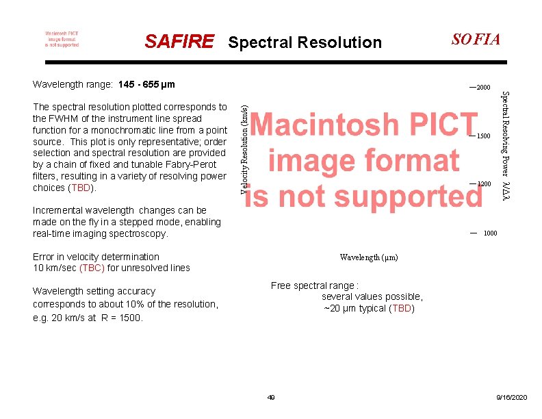 SAFIRE Spectral Resolution Wavelength range: 145 - 655 µm Velocity Resolution (km/s) 2000 1500