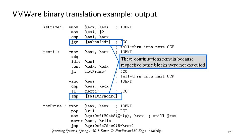 VMWare binary translation example: output These continuations remain because respective basic blocks were not