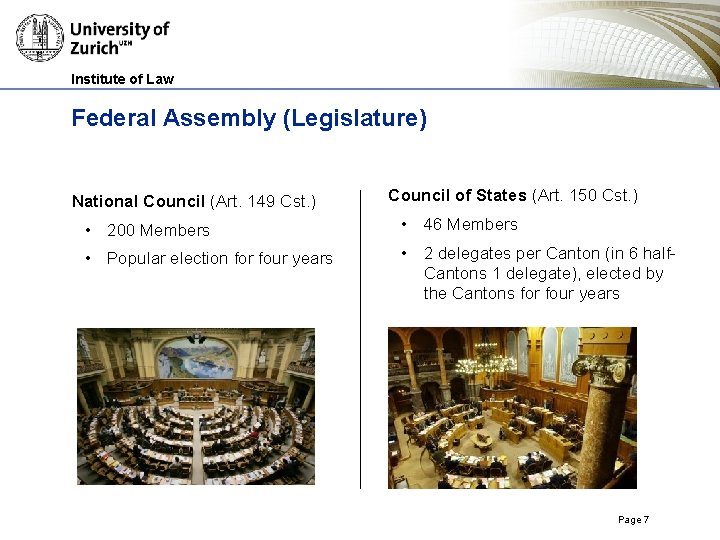 Institute of Law Federal Assembly (Legislature) National Council (Art. 149 Cst. ) Council of