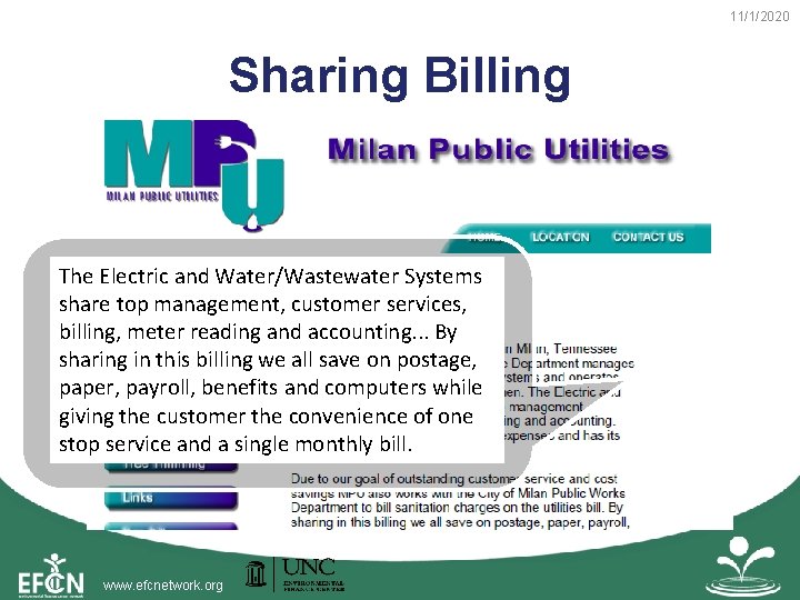 11/1/2020 Sharing Billing The Electric and Water/Wastewater Systems share top management, customer services, billing,
