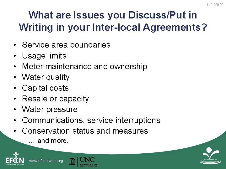 11/1/2020 What are Issues you Discuss/Put in Writing in your Inter-local Agreements? • •