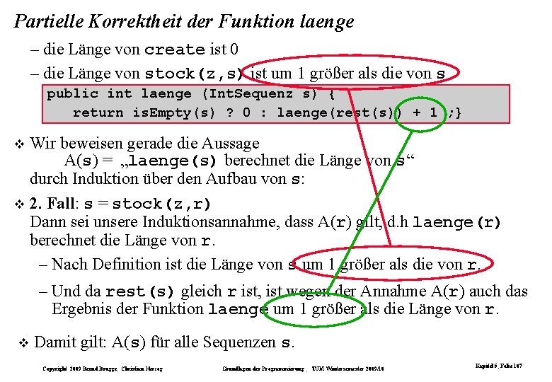 Partielle Korrektheit der Funktion laenge – die Länge von create ist 0 – die