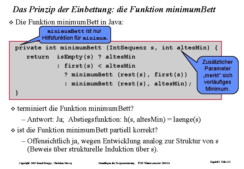 Das Prinzip der Einbettung: die Funktion minimum. Bett Die Funktion minimum. Bett in Java: