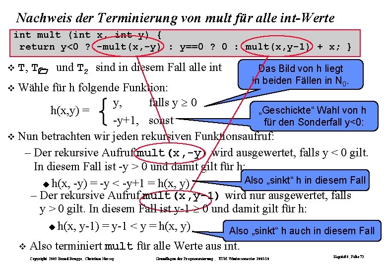 Nachweis der Terminierung von mult für alle int-Werte int mult (int x, int y)