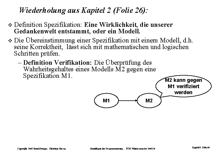 Wiederholung aus Kapitel 2 (Folie 26): Definition Spezifikation: Eine Wirklichkeit, die unserer Gedankenwelt entstammt,