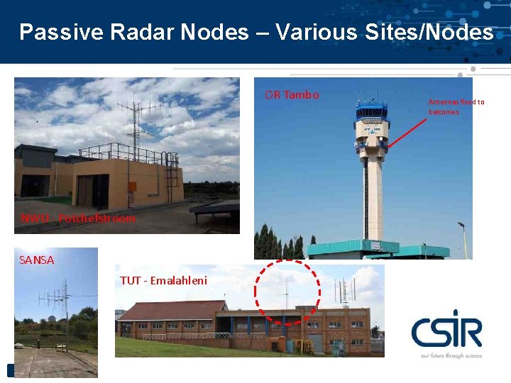 Passive Radar Nodes – Various Sites/Nodes OR Tambo NWU - Potchefstroom SANSA TUT -