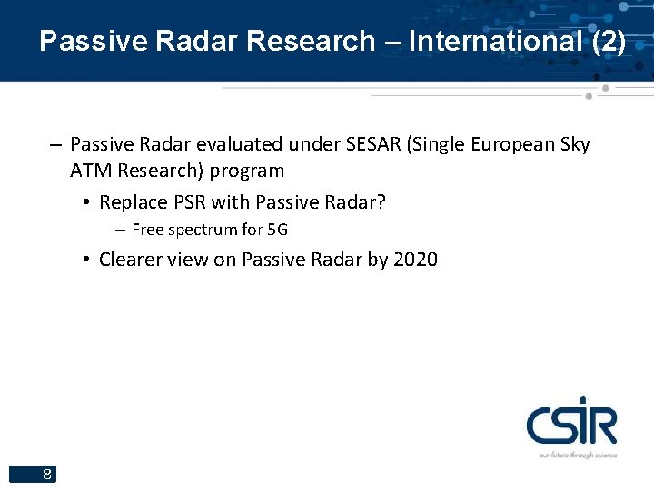 Passive Radar Research – International (2) – Passive Radar evaluated under SESAR (Single European