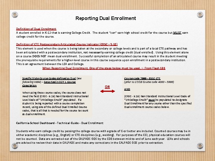 Reporting Dual Enrollment Definition of Dual Enrollment A student enrolled in K-12 that is