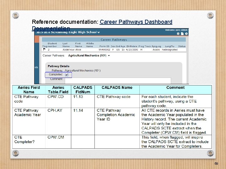 Reference documentation: Career Pathways Dashboard Documentation 59 