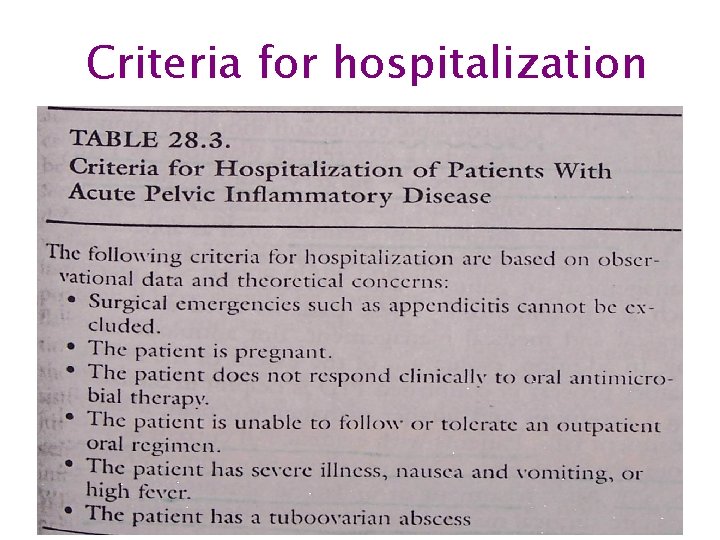 Criteria for hospitalization 