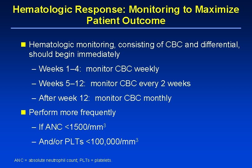 Hematologic Response: Monitoring to Maximize Patient Outcome n Hematologic monitoring, consisting of CBC and