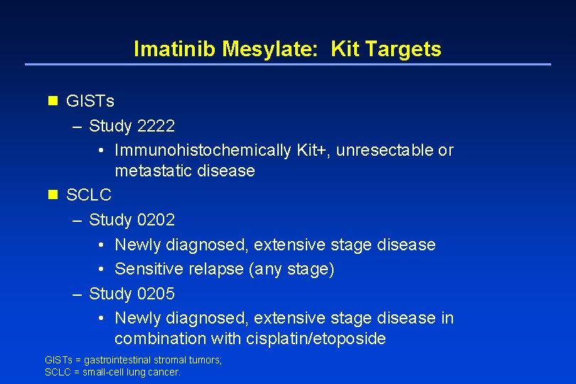 Imatinib Mesylate: Kit Targets n GISTs – Study 2222 • Immunohistochemically Kit+, unresectable or