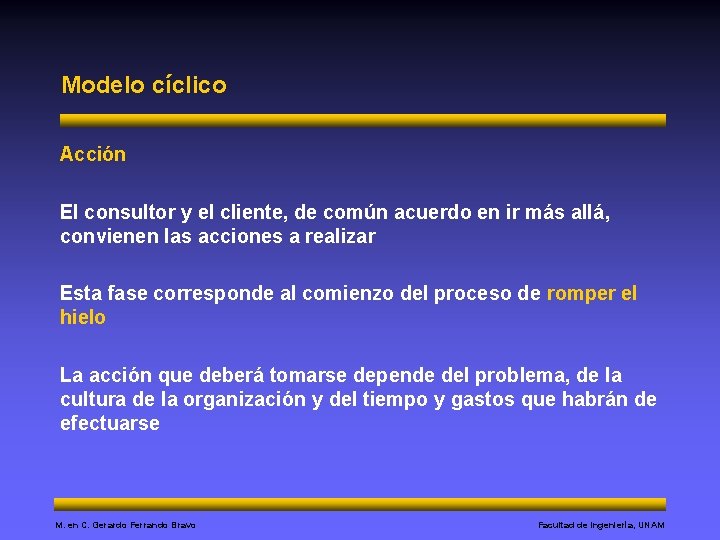 Modelo cíclico Acción El consultor y el cliente, de común acuerdo en ir más