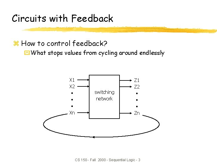 Circuits with Feedback z How to control feedback? y What stops values from cycling