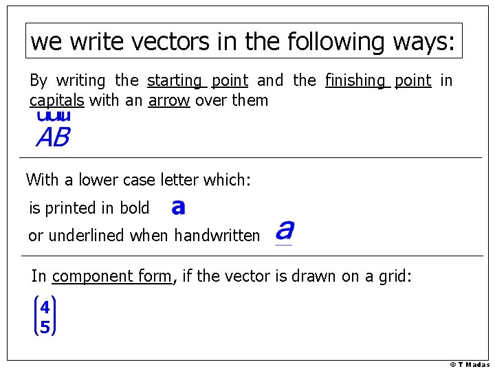 we write vectors in the following ways: By writing the starting point and the