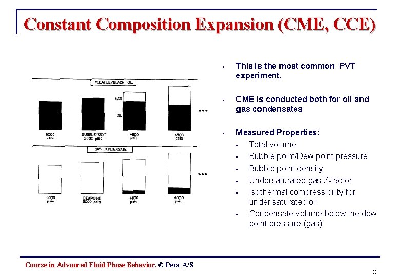 Constant Composition Expansion (CME, CCE) § This is the most common PVT experiment. §