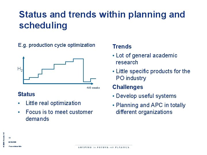 Status and trends within planning and scheduling E. g. production cycle optimization Trends • Status and trends within planning and scheduling E. g. production cycle optimization Trends •