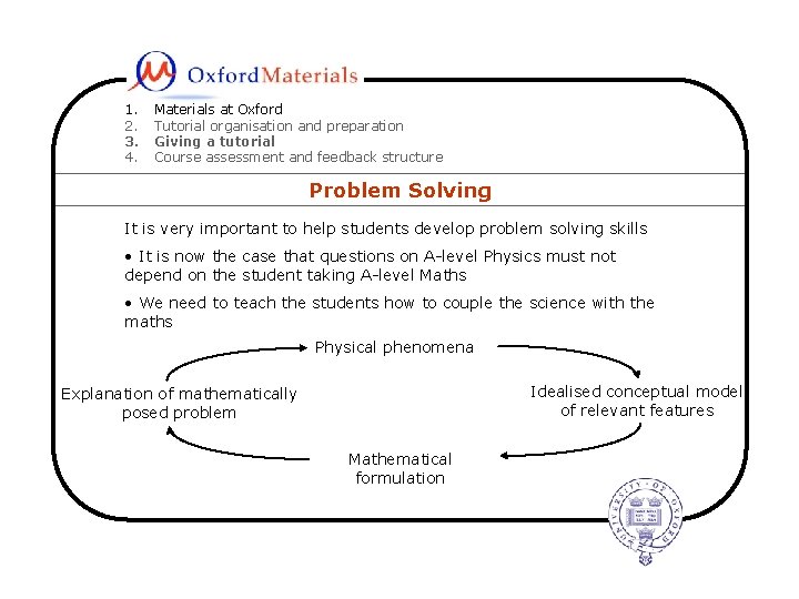1. 2. 3. 4. Materials at Oxford Tutorial organisation and preparation Giving a tutorial