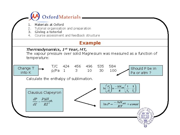 1. 2. 3. 4. Materials at Oxford Tutorial organisation and preparation Giving a tutorial