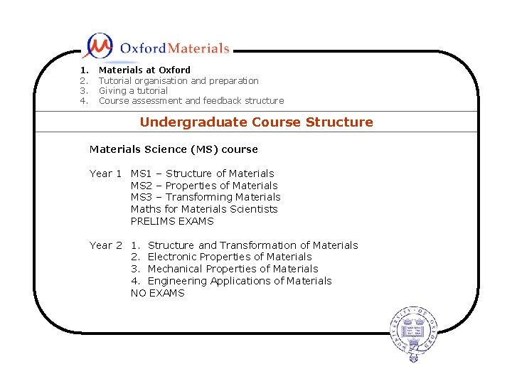 1. 2. 3. 4. Materials at Oxford Tutorial organisation and preparation Giving a tutorial