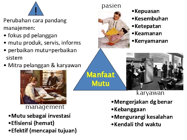 ! pasien Perubahan cara pandang manajemen: • fokus pd pelanggan • mutu produk, servis, ! pasien Perubahan cara pandang manajemen: • fokus pd pelanggan • mutu produk, servis,