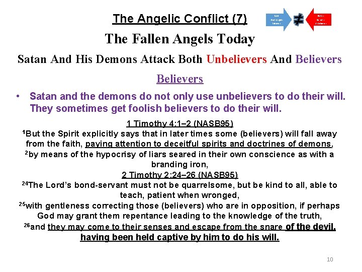 The Angelic Conflict (7) God Satan Elect Angels Believers Demons Unbelievers The Fallen Angels