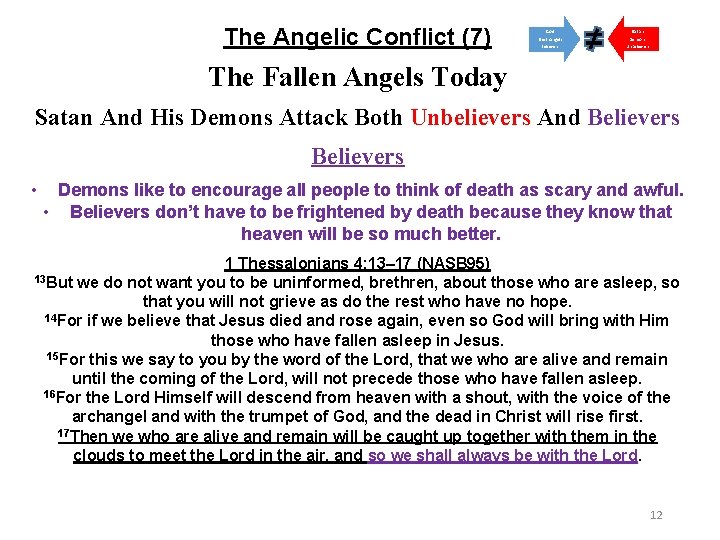 The Angelic Conflict (7) God Satan Elect Angels Believers Demons Unbelievers The Fallen Angels