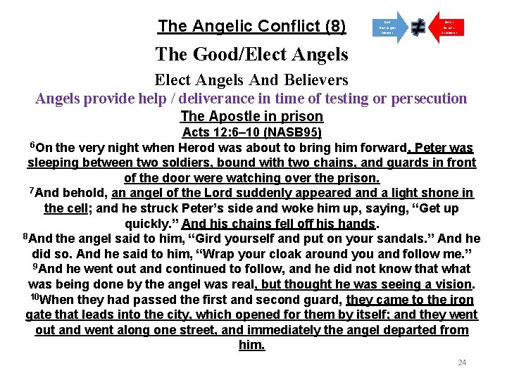 The Angelic Conflict (8) God Satan Elect Angels Believers Demons Unbelievers The Good/Elect Angels