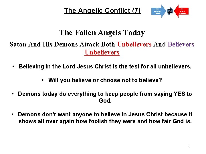 The Angelic Conflict (7) God Satan Elect Angels Believers Demons Unbelievers The Fallen Angels