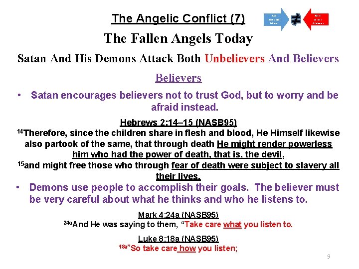 The Angelic Conflict (7) God Satan Elect Angels Believers Demons Unbelievers The Fallen Angels