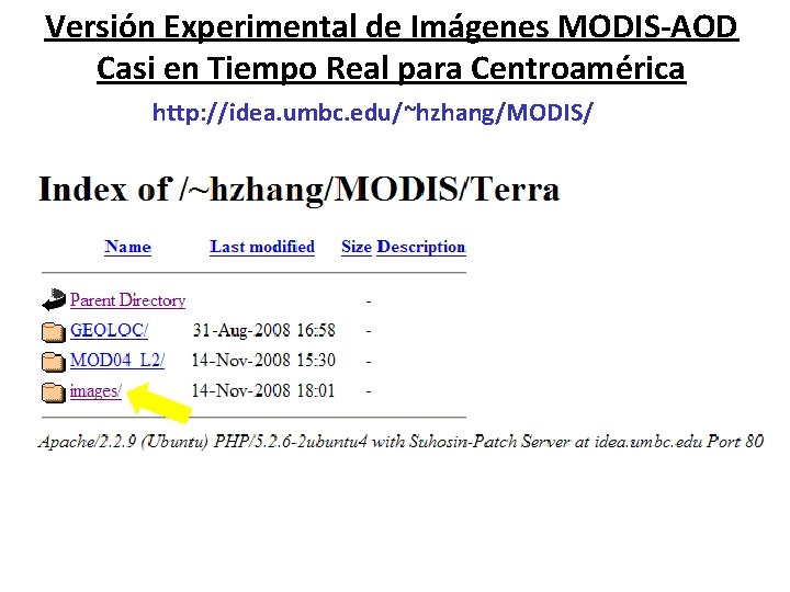 Versión Experimental de Imágenes MODIS-AOD Casi en Tiempo Real para Centroamérica http: //idea. umbc.