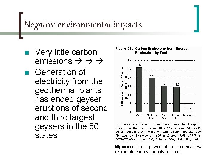 Negative environmental impacts n n Very little carbon emissions Generation of electricity from the