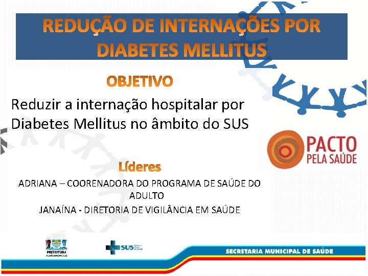 Reduzir a internação hospitalar por Diabetes Mellitus no âmbito do SUS ADRIANA – COORENADORA
