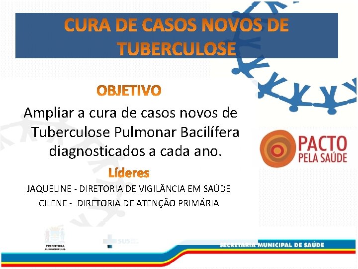 Ampliar a cura de casos novos de Tuberculose Pulmonar Bacilífera diagnosticados a cada ano.