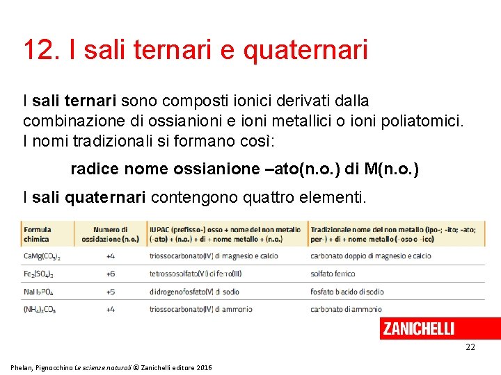 12. I sali ternari e quaternari I sali ternari sono composti ionici derivati dalla