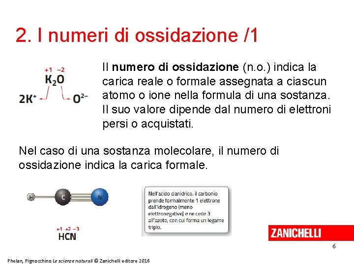 2. I numeri di ossidazione /1 Il numero di ossidazione (n. o. ) indica