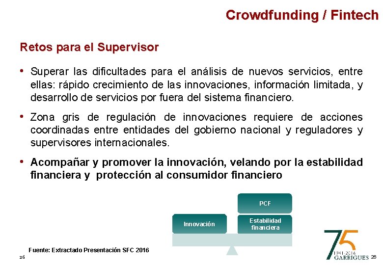 Crowdfunding / Fintech Retos para el Supervisor • Superar las dificultades para el análisis