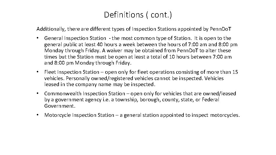 Pennsylvania Safety Inspection Course Baseline and Category One