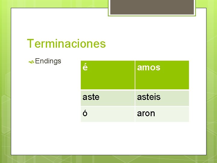 Terminaciones Endings é amos asteis ó aron Terminaciones Endings é amos asteis ó aron