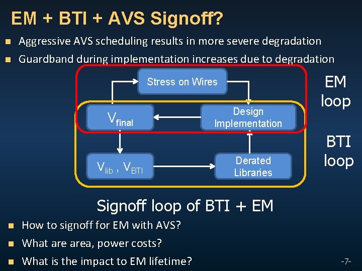 EM + BTI + AVS Signoff? n n Aggressive AVS scheduling results in more