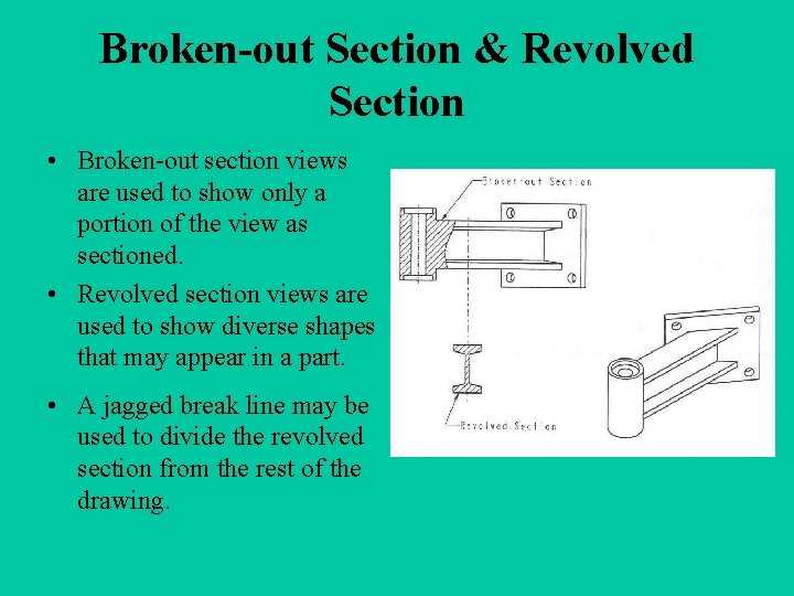 Broken-out Section & Revolved Section • Broken-out section views are used to show only