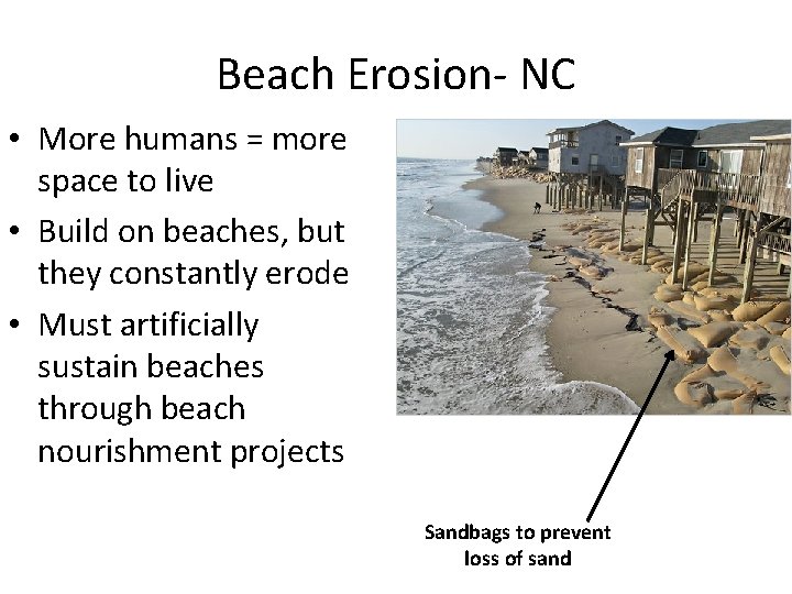 Beach Erosion- NC • More humans = more space to live • Build on