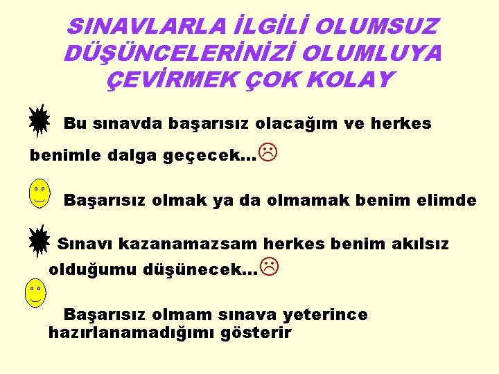 SINAVLARLA İLGİLİ OLUMSUZ DÜŞÜNCELERİNİZİ OLUMLUYA ÇEVİRMEK ÇOK KOLAY Bu sınavda başarısız olacağım ve herkes