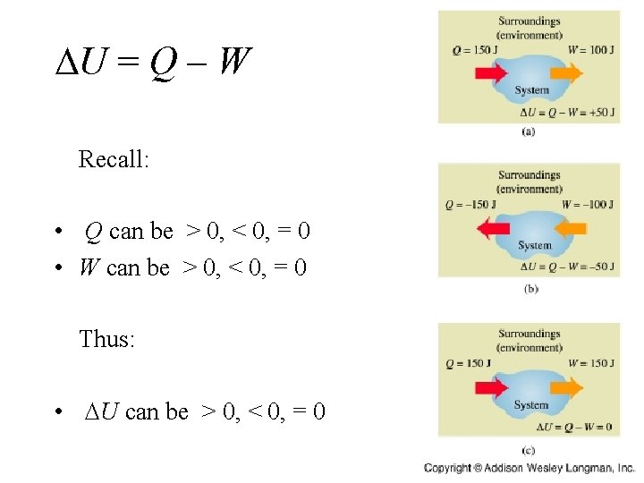 DU = Q – W Recall: • Q can be > 0, < 0,