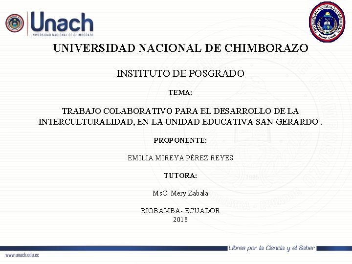 UNIVERSIDAD NACIONAL DE CHIMBORAZO INSTITUTO DE POSGRADO TEMA: TRABAJO COLABORATIVO PARA EL DESARROLLO DE